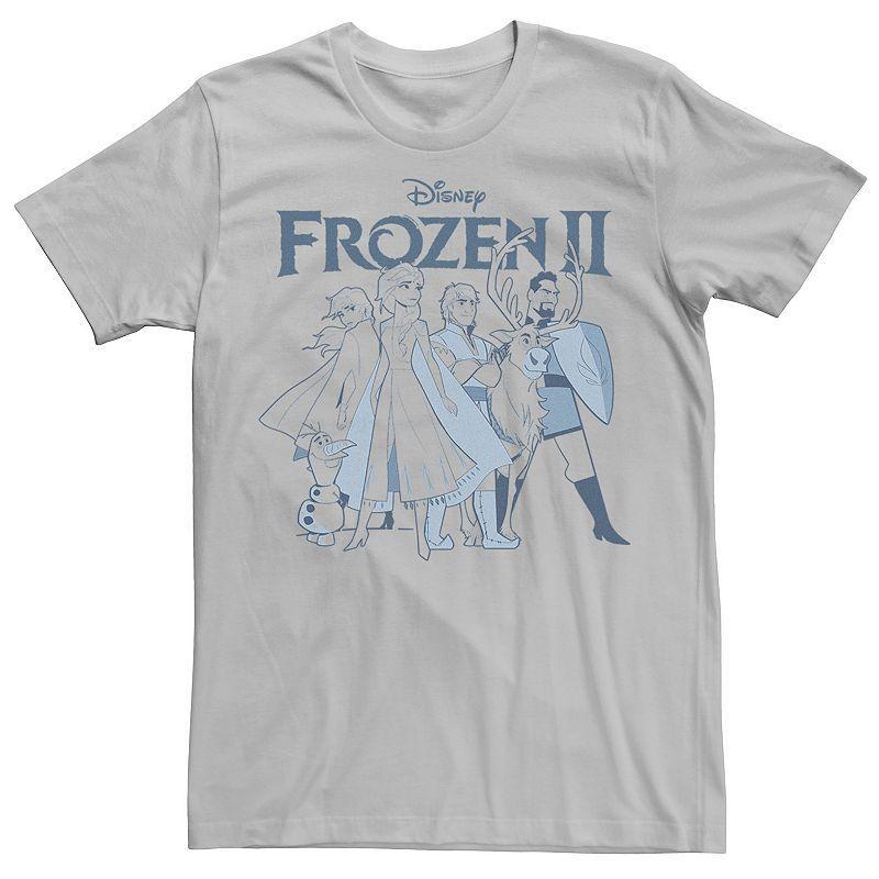 Disneys Frozen Mens 2 Group Shot Outline Logo Graphic Tee Silver Product Image