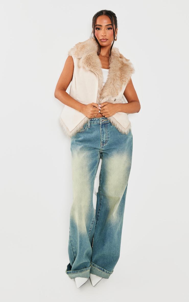 Petite Beige Faux Fur Trim Vest  Product Image