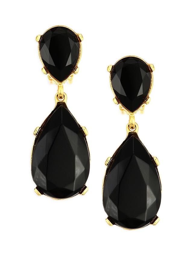 Womens Black Crystal Double-Teardrop Clip-On Earrings Product Image