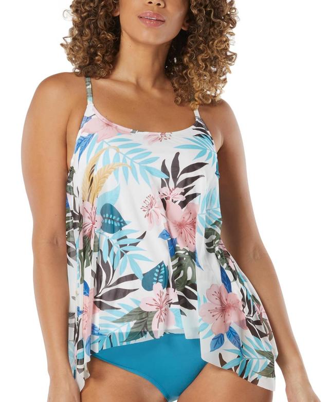 Coco Reef Womens Palm-Print Mesh-Overlay Tankini Product Image