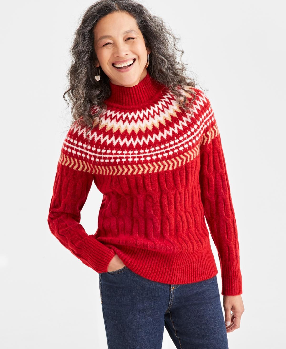 Style & Co Womens Fair Isle Mockneck Cable-Knit Sweater, Created for Macys Product Image