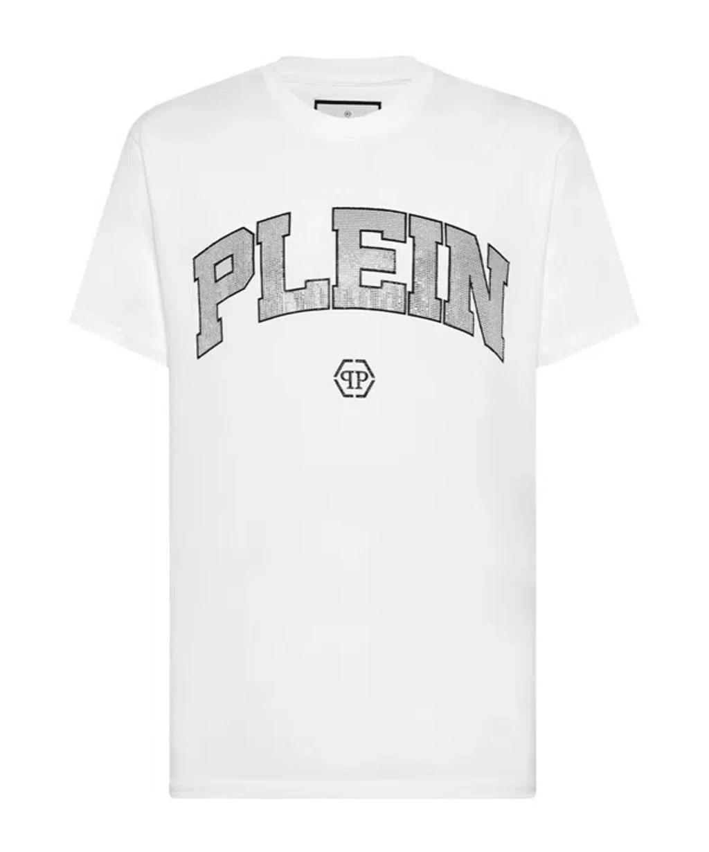 PHILIPP PLEIN Logo-embellished Cotton T-shirt In White Product Image