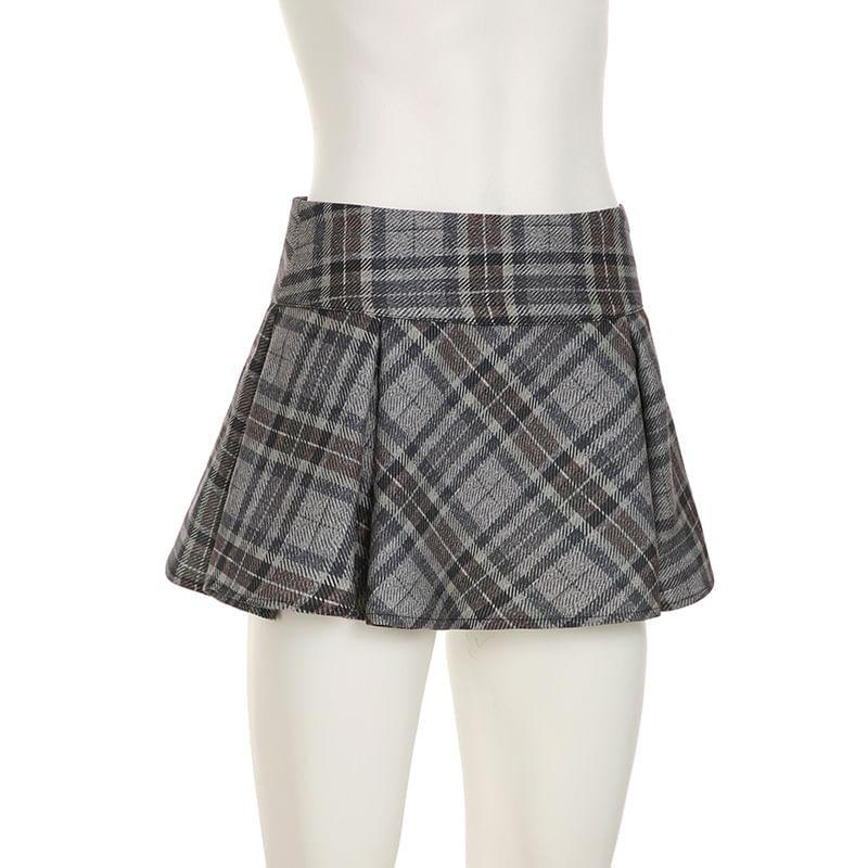 Low Rise Plaid Mini A-Line Skirt Product Image