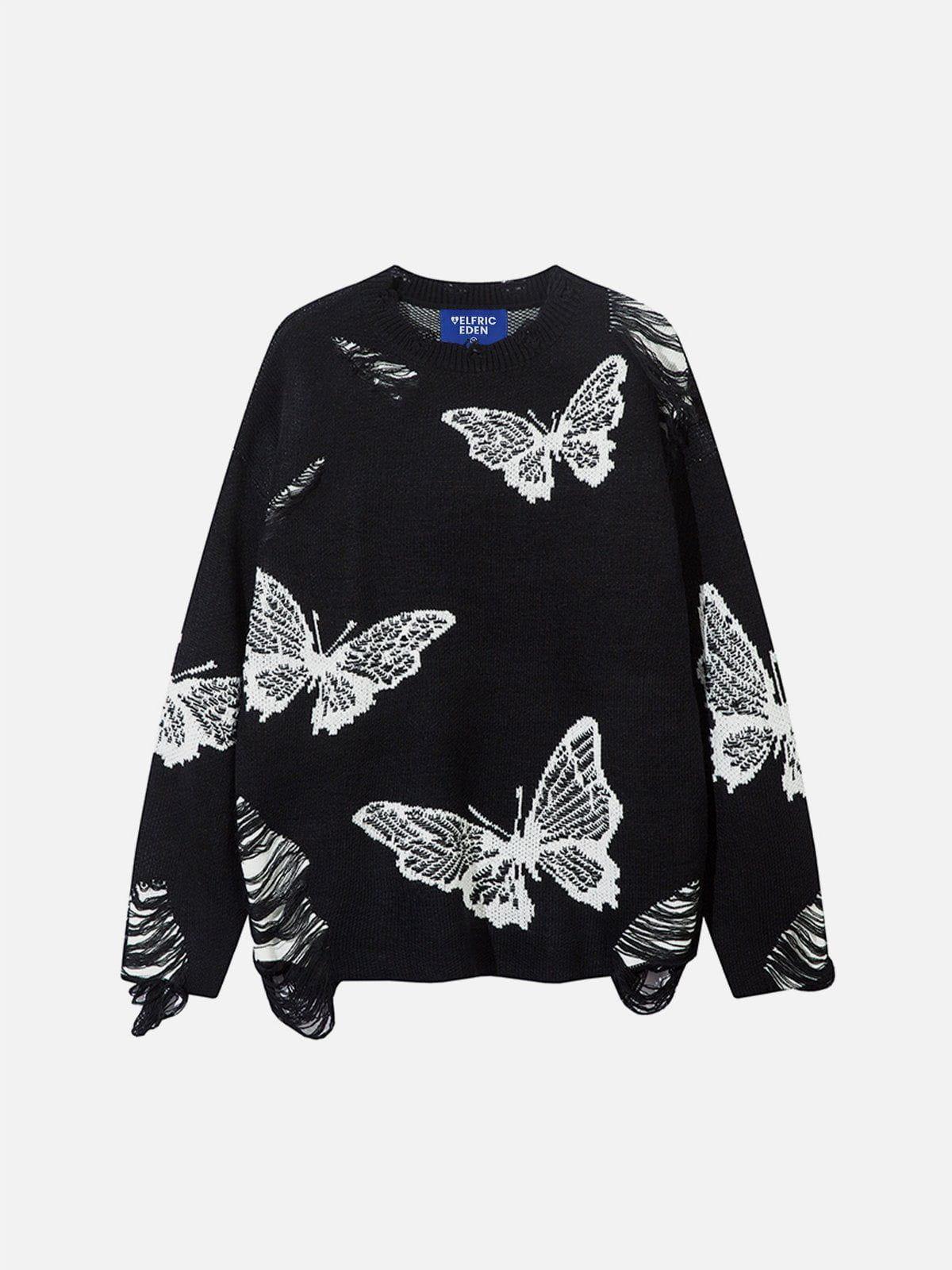 Aelfric Eden Butterfly Jacquard Distressed Sweater Product Image