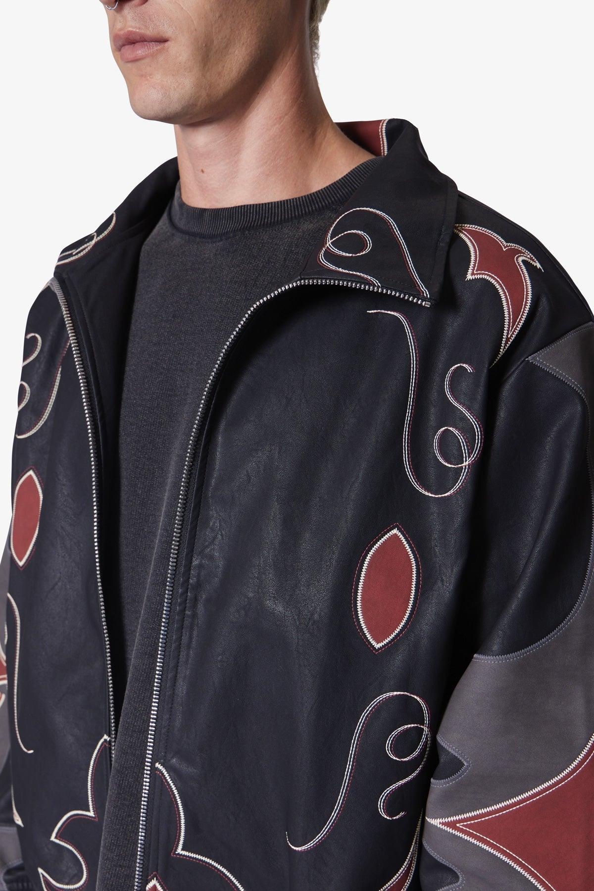 Rodeo Leather Bomber Jacket - Black/Red Product Image