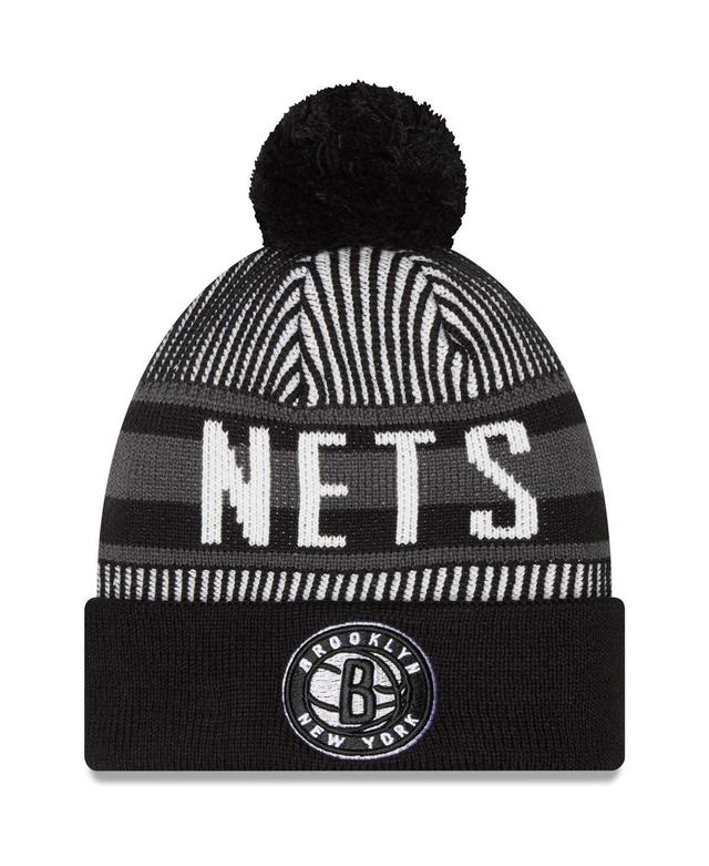 Mens New Era Brooklyn Nets Striped Cuffed Pom Knit Hat Product Image