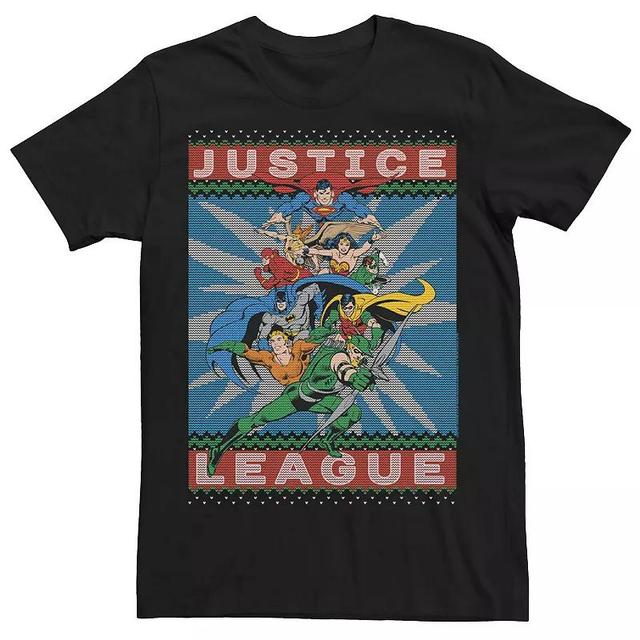 Mens DC Comics Justice League Action Pose Christmas Sweater Style Tee Product Image