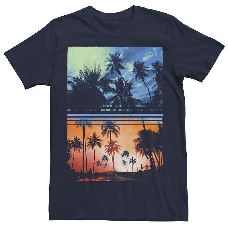 Mens Day And Night Beach Scene Graphic Tee Blue Product Image