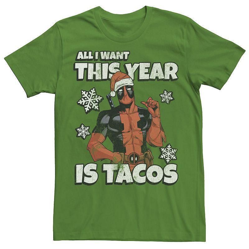 Mens Marvel Deadpool Santa Hat I Want Tacos Graphic Tee Product Image