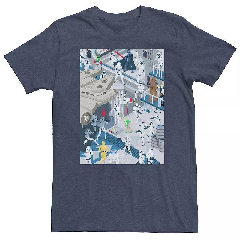 Big & Tall Star Wars Cartoon Group Battle Tee, Mens Navy Grey Product Image