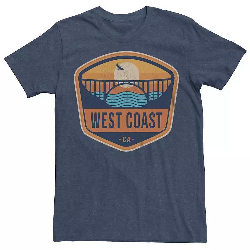 Mens West Coast CA Sunset Bridge Bird Silhouettes Graphic Tee Navy Grey Product Image