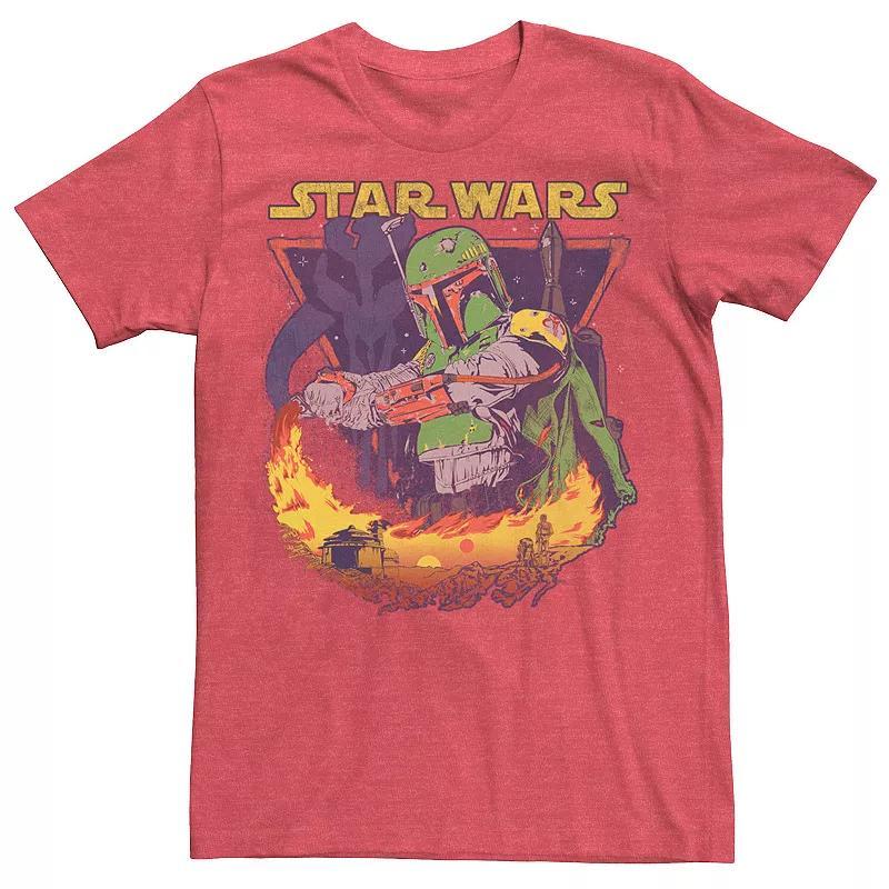 Mens Star Wars Boba Fett Tatooine Flame Tee Red Grey Product Image