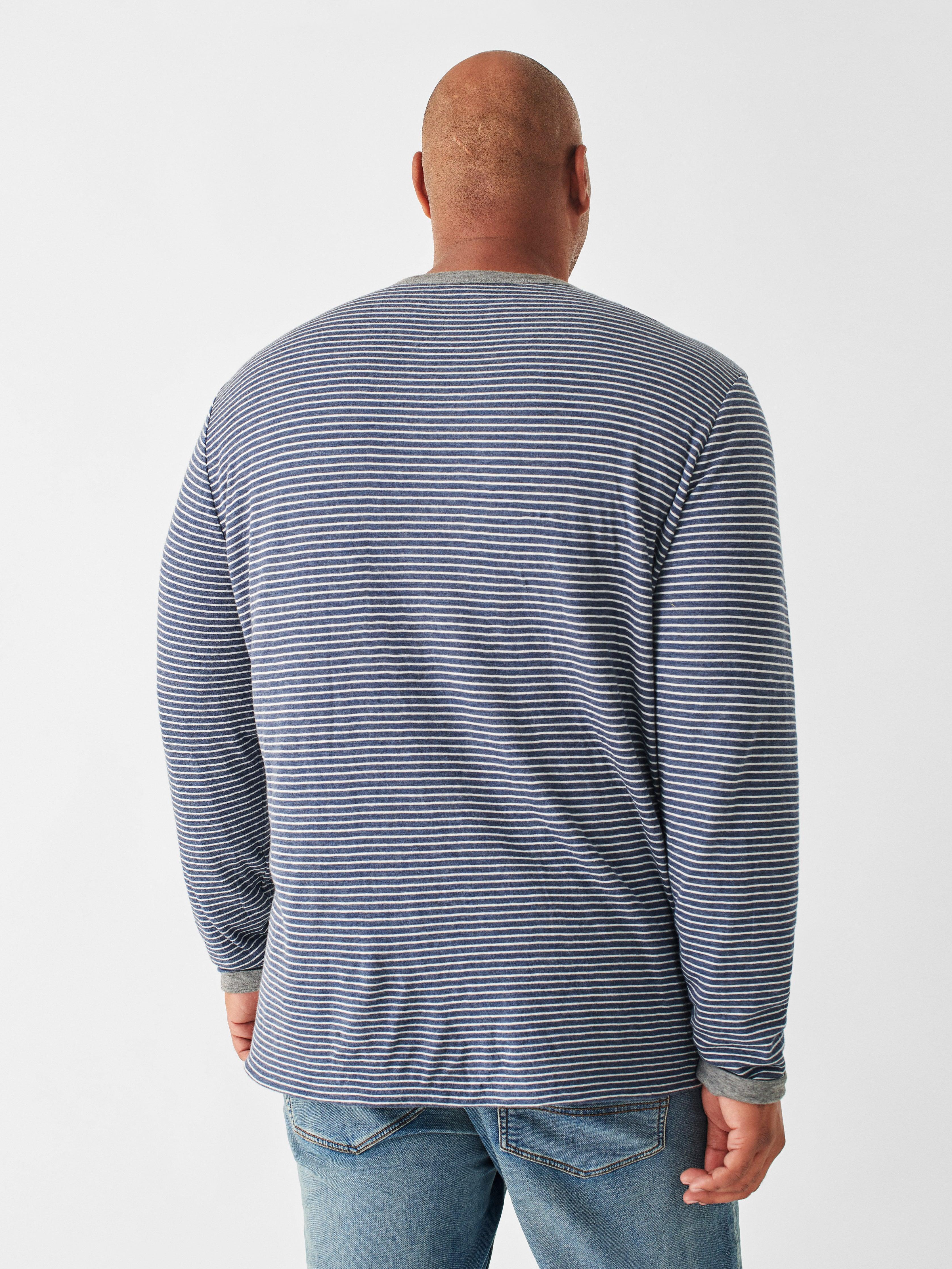 Cloud Cotton Reversible Crew - Medium Grey Heather Navy Cream Stripe Male Product Image