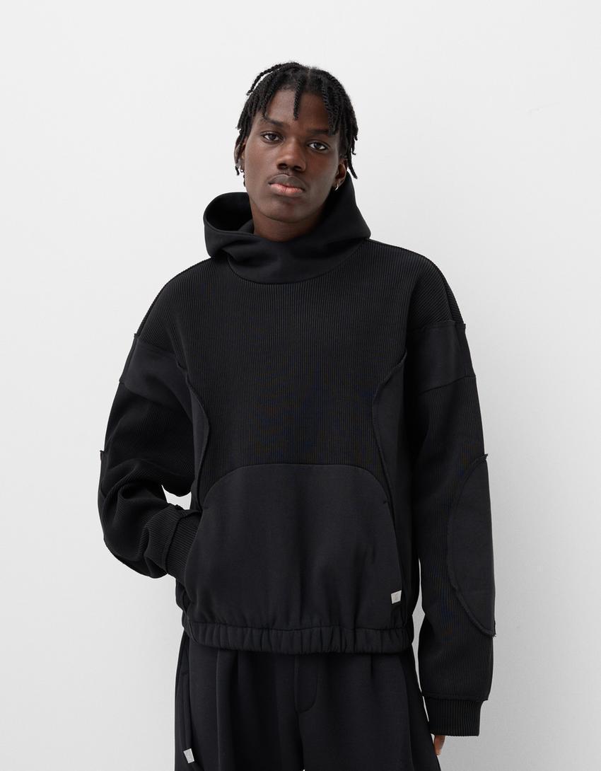 Boxy fit hooded sweatshirt with ribbed trims Product Image