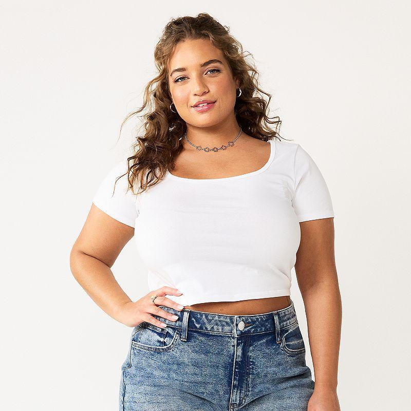 Juniors Plus Size SO Cropped Short Sleeve Squareneck Tee, Girls Product Image