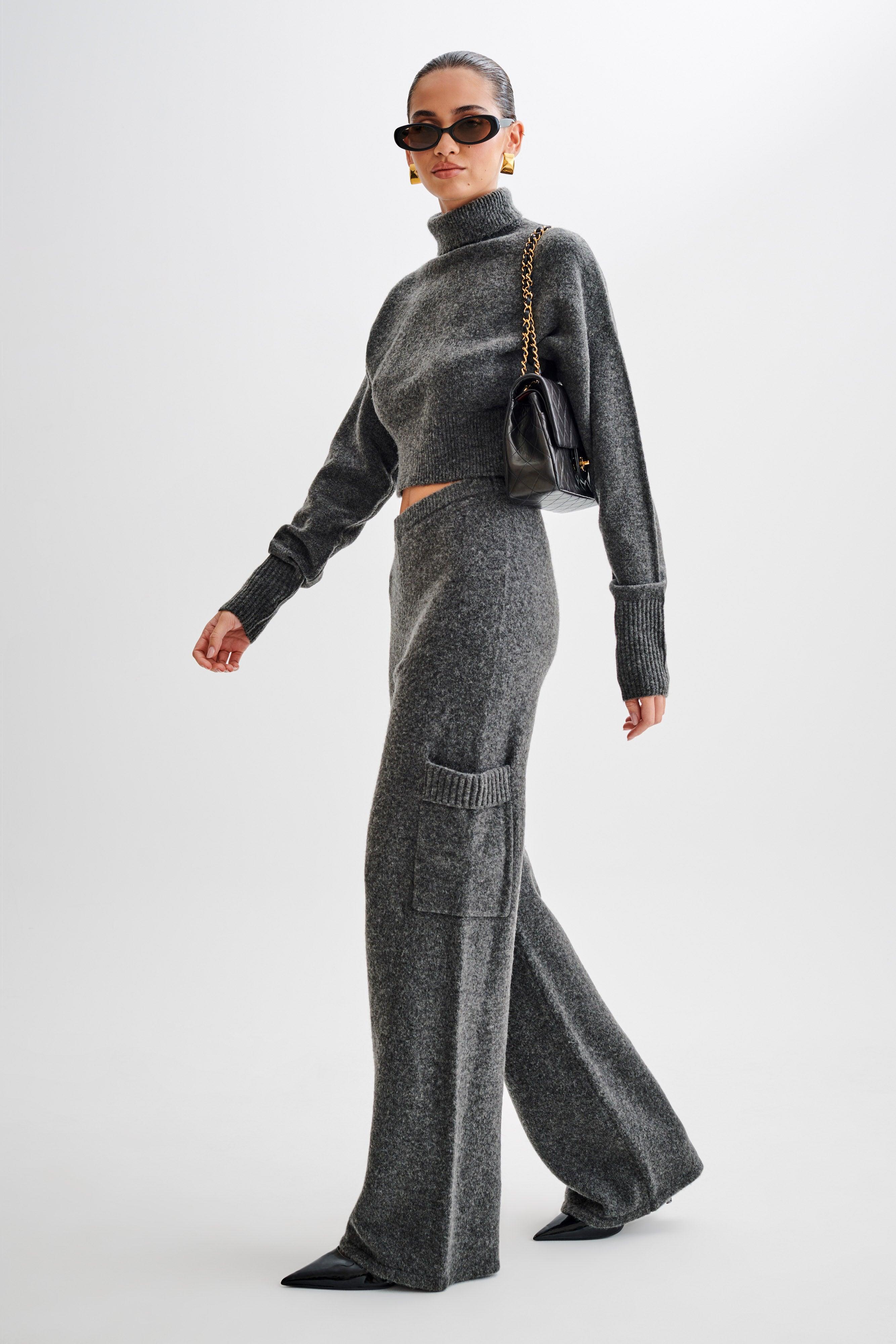 Darius Turtleneck Knit Crop Top - Charcoal Marle Product Image