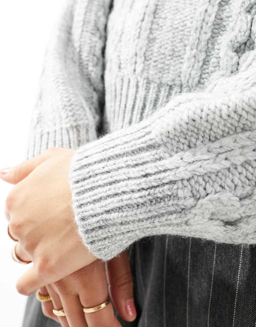 ASOS DESIGN crew neck cable sweater in gray Product Image