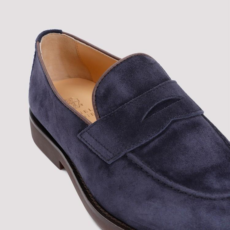 BRUNELLO CUCINELLI Dark Blue Suede Leather Loafers Product Image