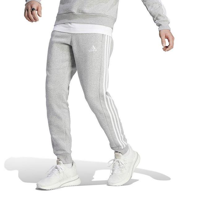 Mens adidas Essentials Fleece 3-Stripes Tapered Cuff Pants Medium Gray Grey Product Image