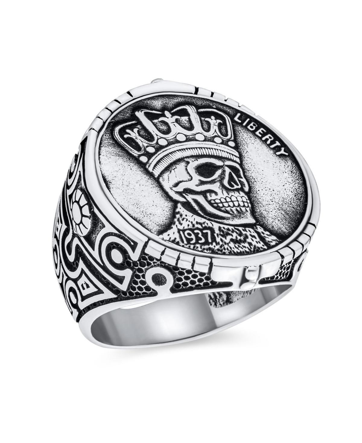 Bling Jewelry Statement Eagle Head Liberty 1937 Coin Novelty as Mens Biker Jewelry Gothic Crown Skull Ring Oxidized Sterling Silver Product Image