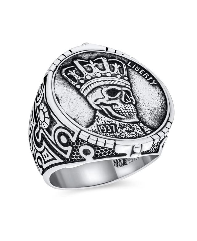 Bling Jewelry Statement Eagle Head Liberty 1937 Coin Novelty as Mens Punk Rocker Biker Jewelry Gothic Crown Skull Ring For Men Oxidized .925 Sterling Product Image