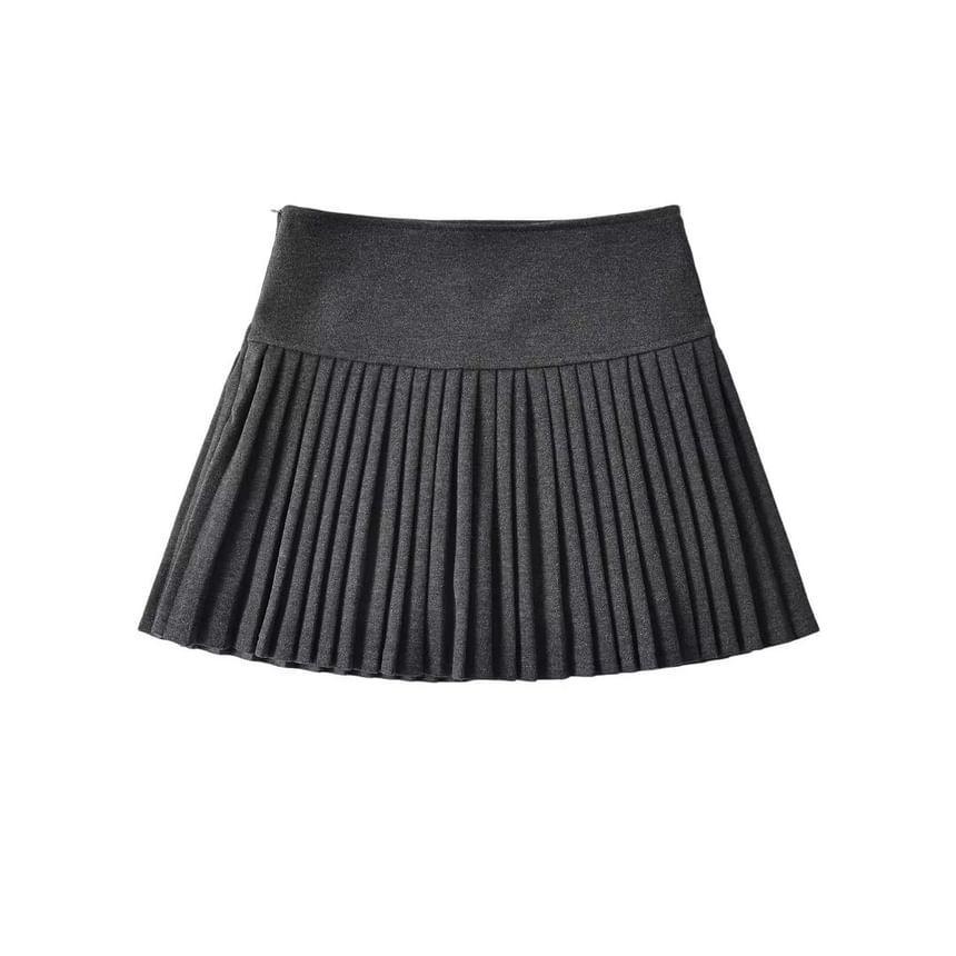 High Rise Plain Mini A-Line Pleated Skirt Product Image