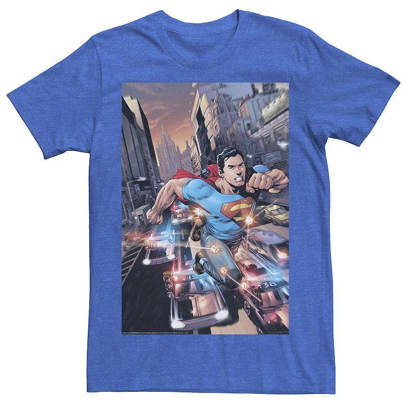 Mens DC Comics Superman Flashing Lights Poster Tee Royal Grey Product Image