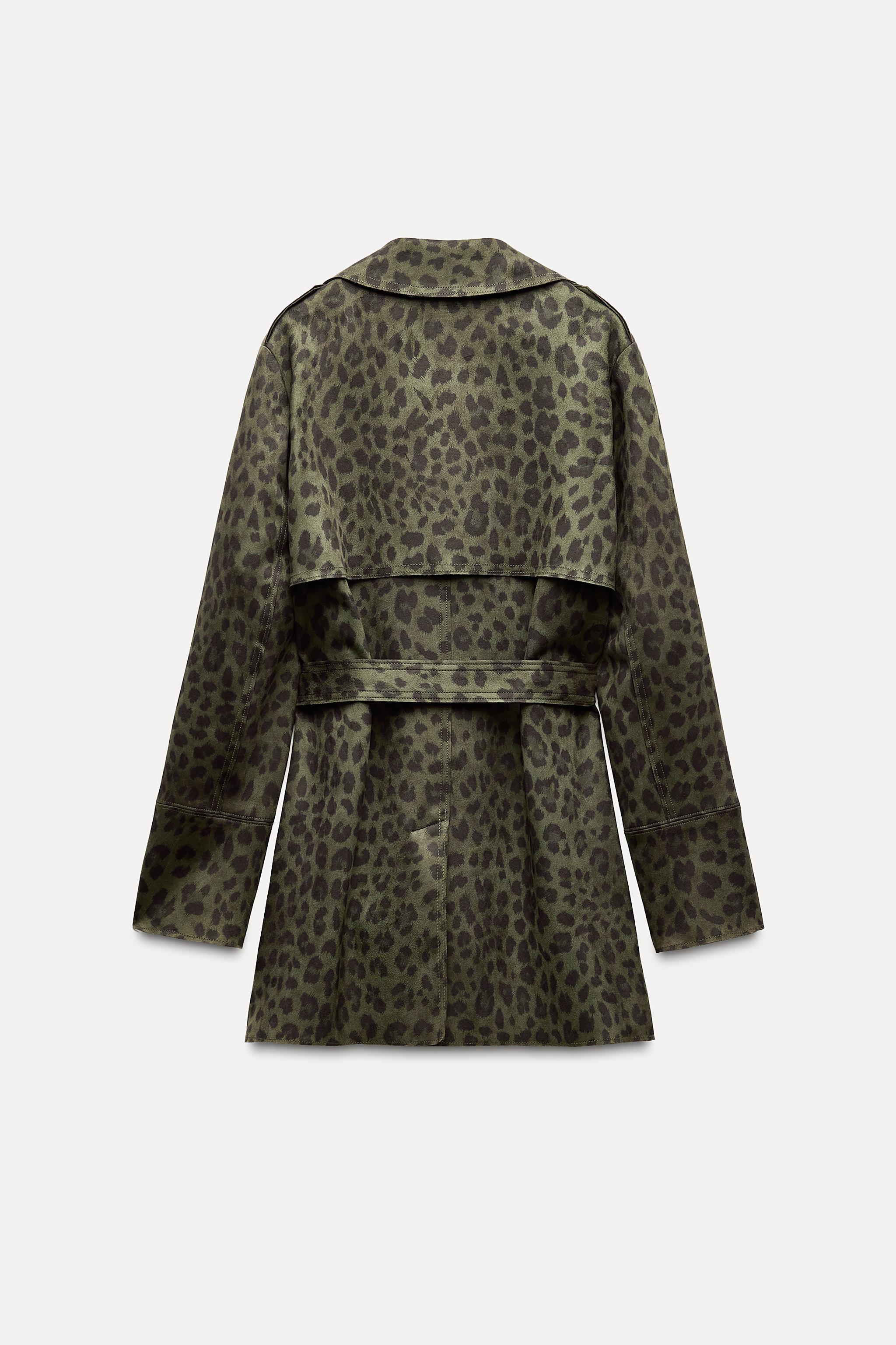 FAUX SUEDE ANIMAL PRINT CROPPED TRENCH Product Image