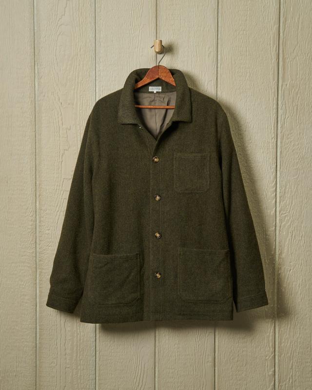 Camelhair French Workman’s Jacket in Olive Herringbone Product Image