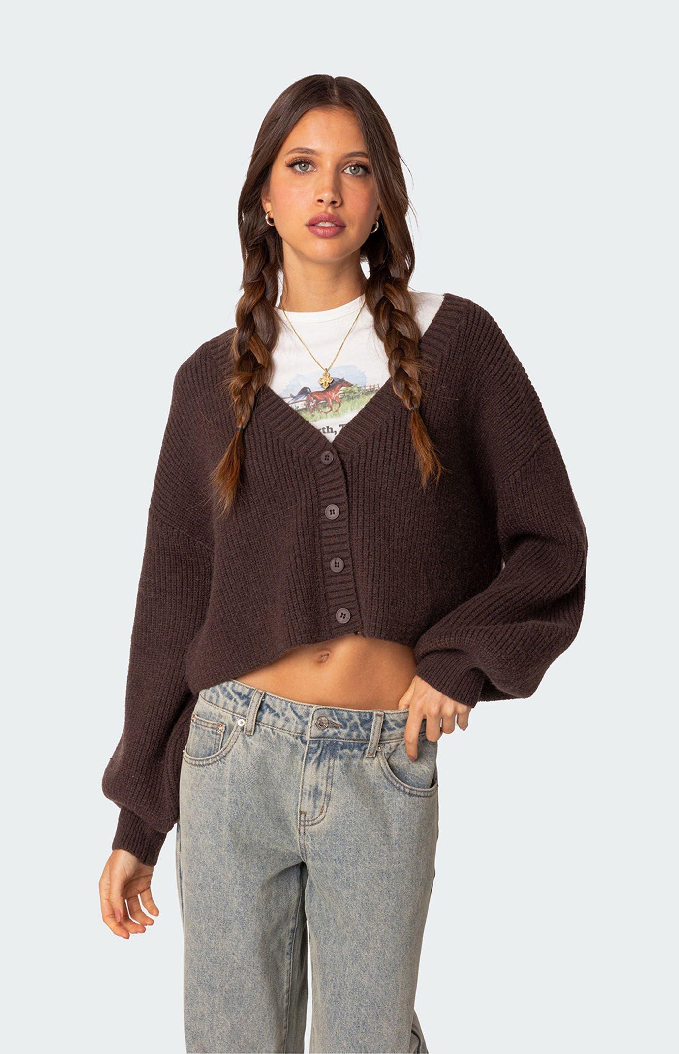 Edikted Women's Sabrina Chunky Knit Cropped Cardigan Product Image