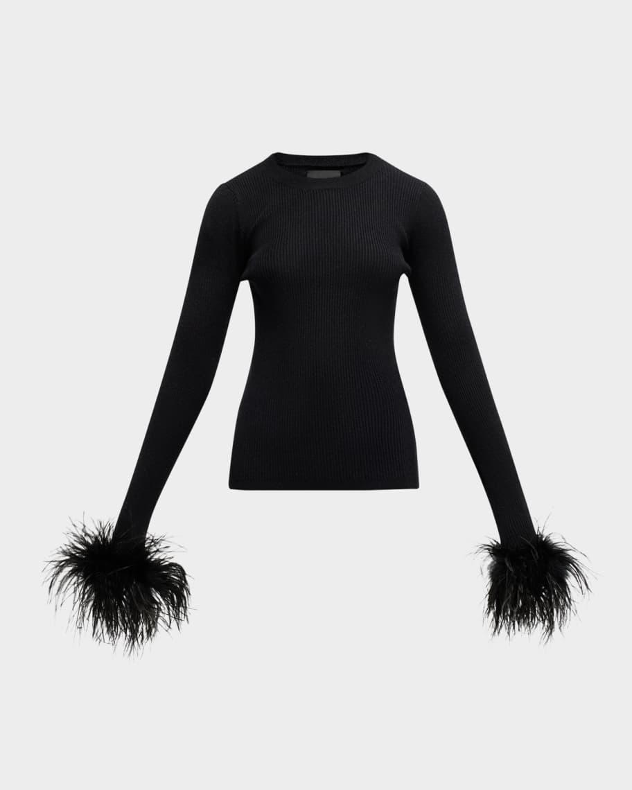 Extra Crewneck Sweater with Ostrich Feather Cuffs Product Image