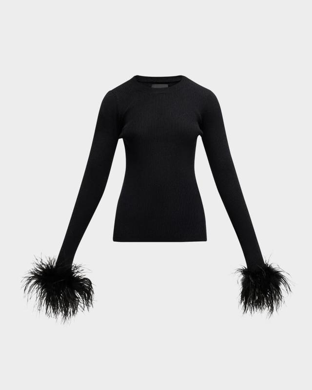 Extra Crewneck Sweater with Ostrich Feather Cuffs Product Image