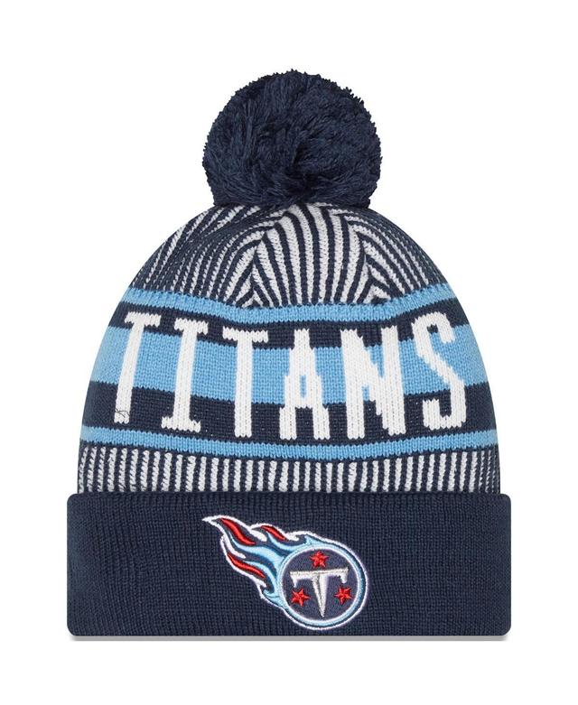 Mens New Era Navy Tennessee Titans Striped Cuffed Knit Hat with Pom Product Image