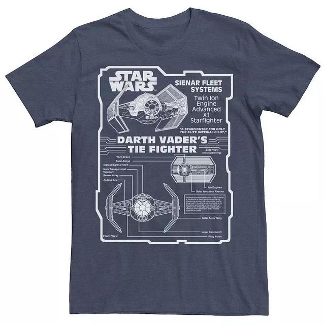 Mens Star Wars Darth Vader Tie Fighter Schematic Tee Blue Product Image