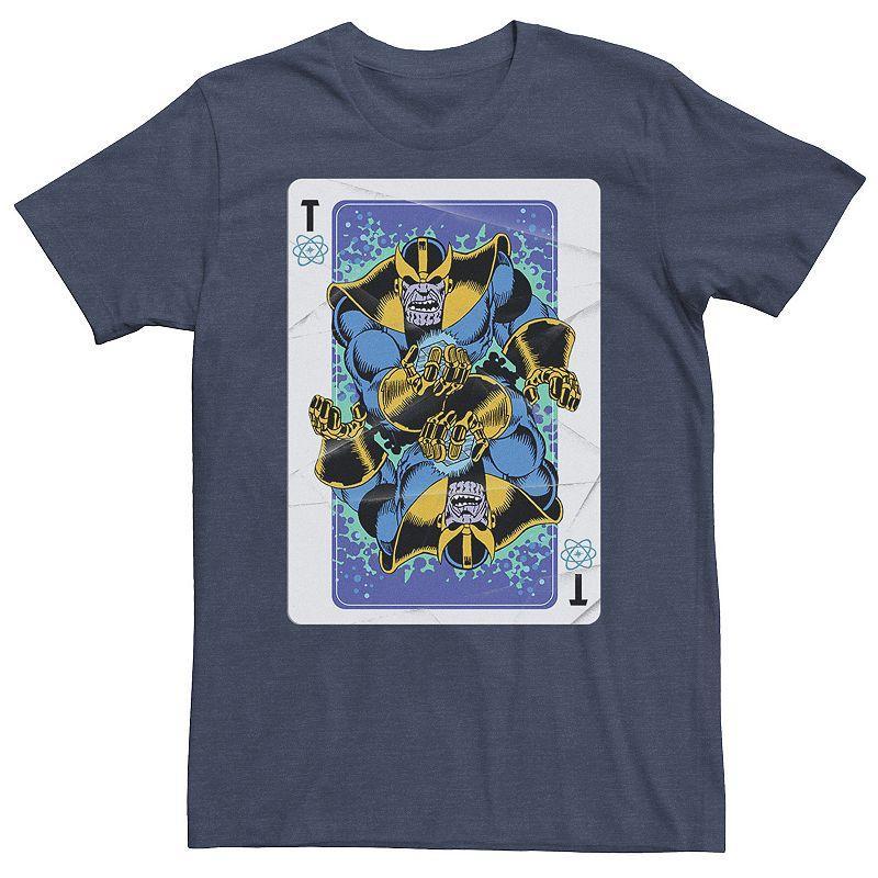 Big & Tall Marvel Thanos Vintage Playing Card Comic Tee, Mens Navy Grey Product Image