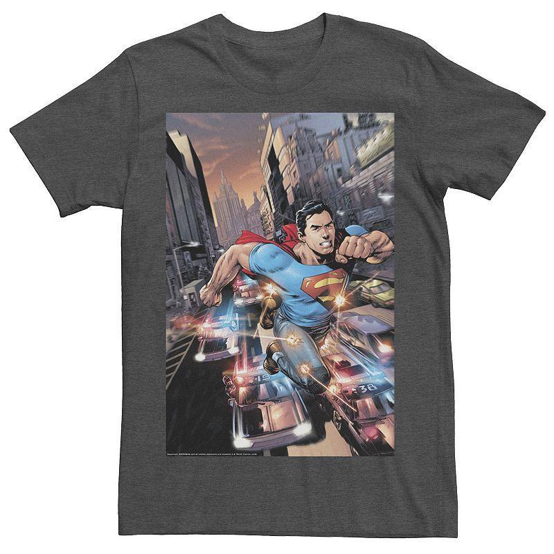 Mens DC Comics Superman Flashing Lights Poster Tee Royal Grey Product Image