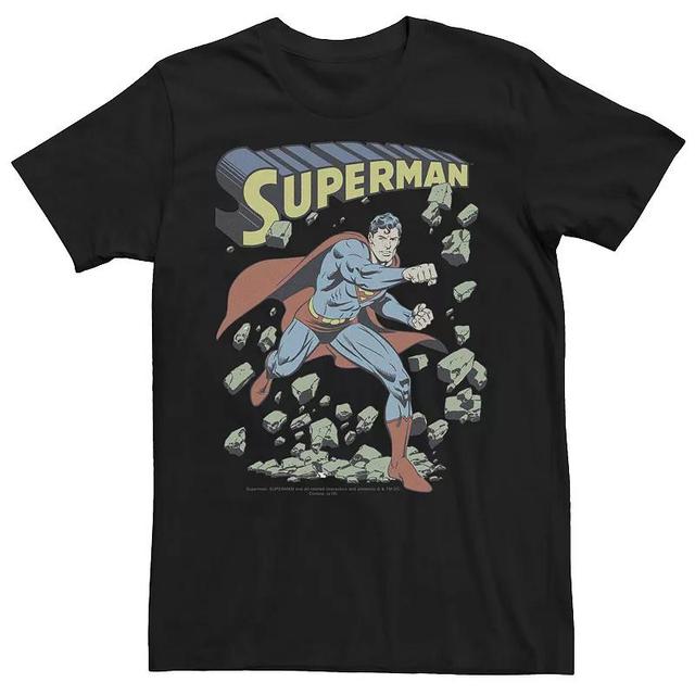 Mens DC Comics Superman With Rocks Vintage Poster Graphic Tee Product Image