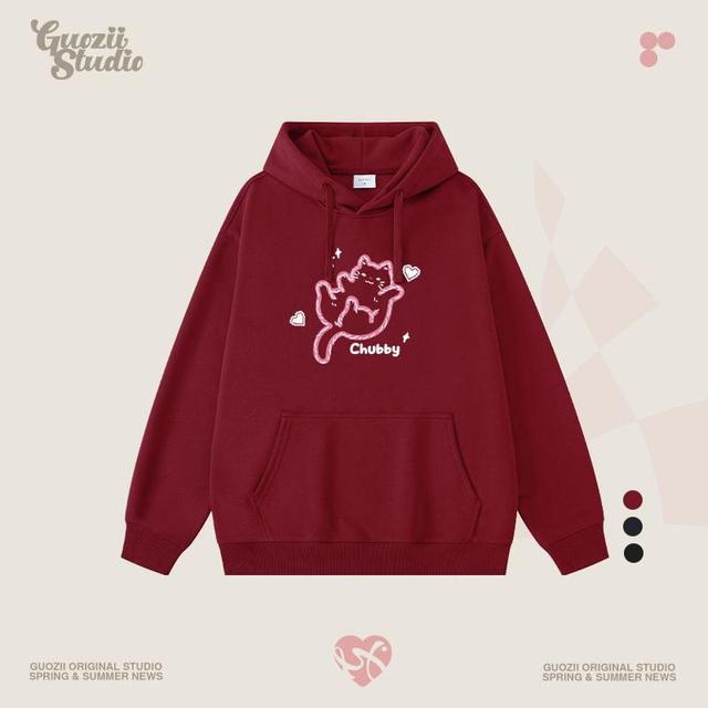 Cat Print Drawstring Hoodie Product Image