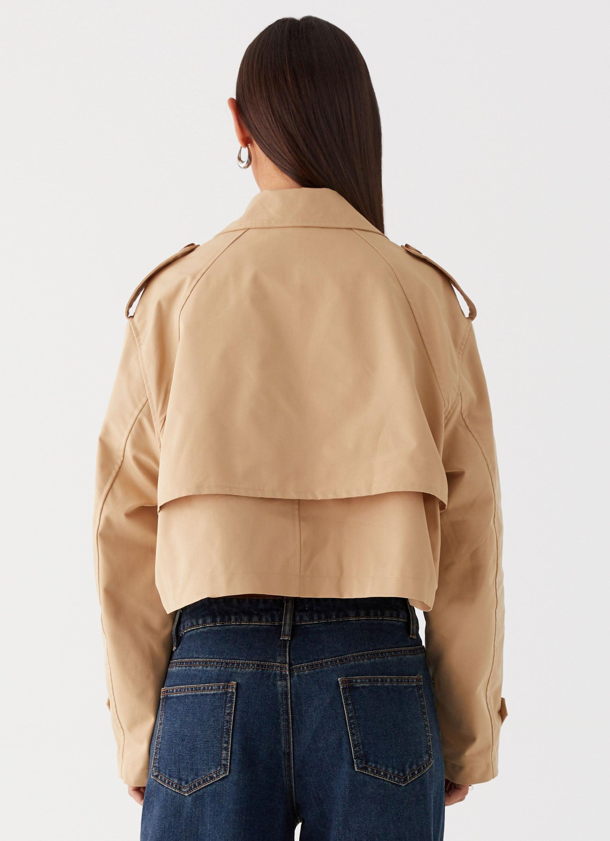 Teddie Cropped Trench Coat - Camel Product Image