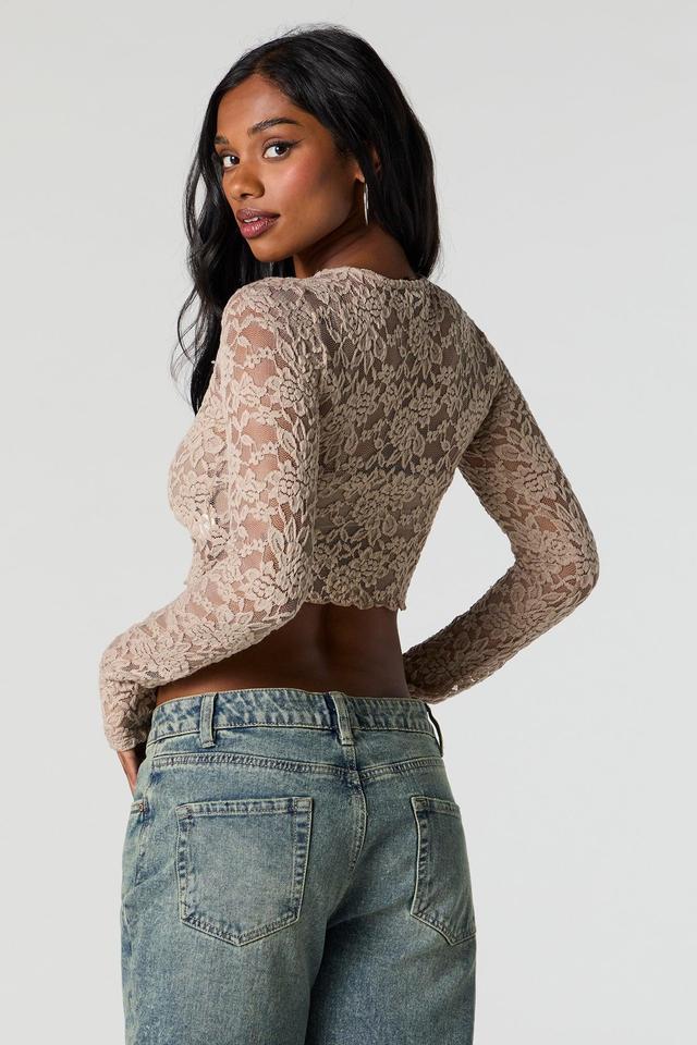 Floral Lace Cropped Long Sleeve Top Female Product Image