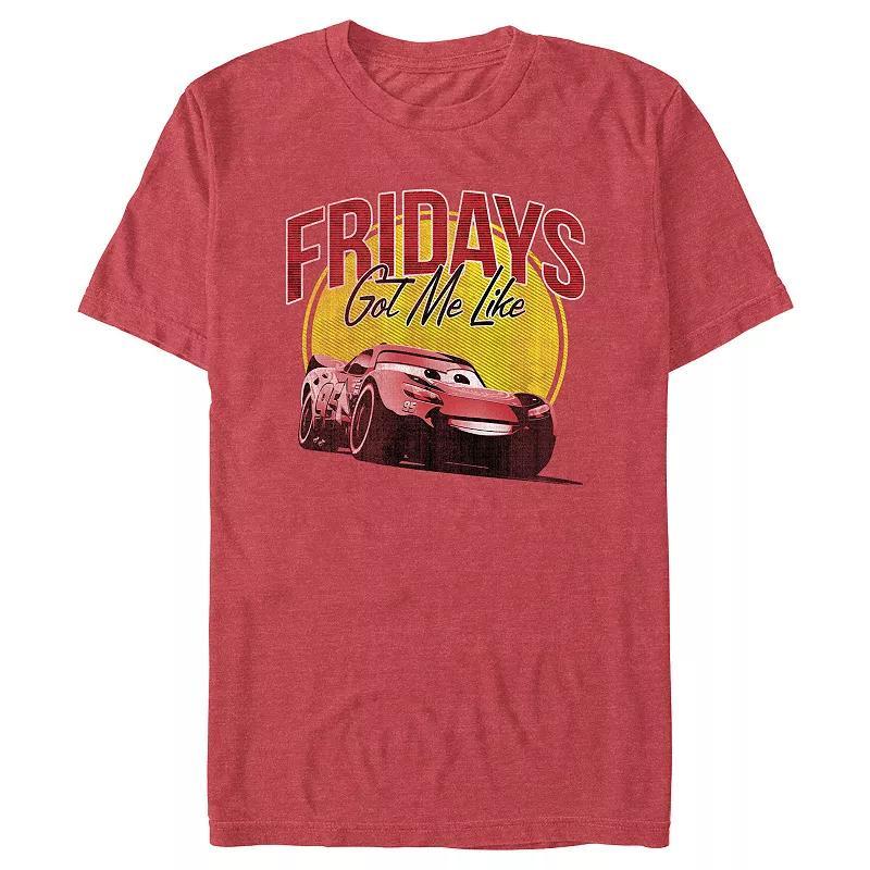 Disney / Pixars Cars Lightning McQueen Fridays Got Me Like Mens Graphic Tee Red Grey Product Image