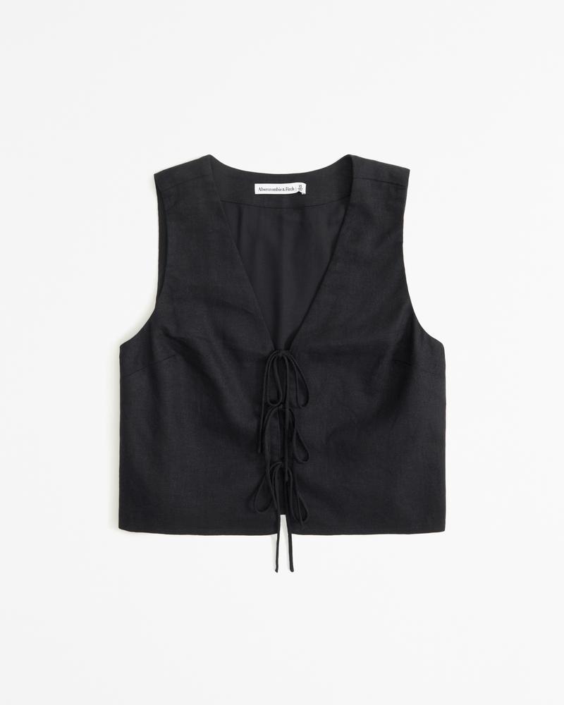 Linen-Blend Tie-Front Vest Top Product Image