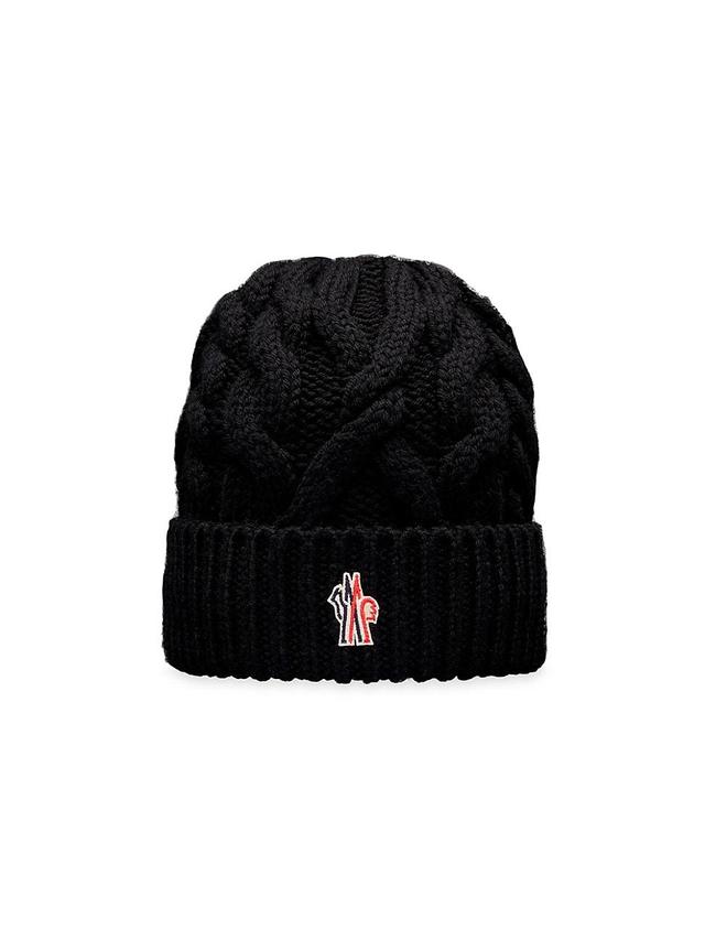 Womens Wool Cable Knit Beanie with Logo Patch Product Image