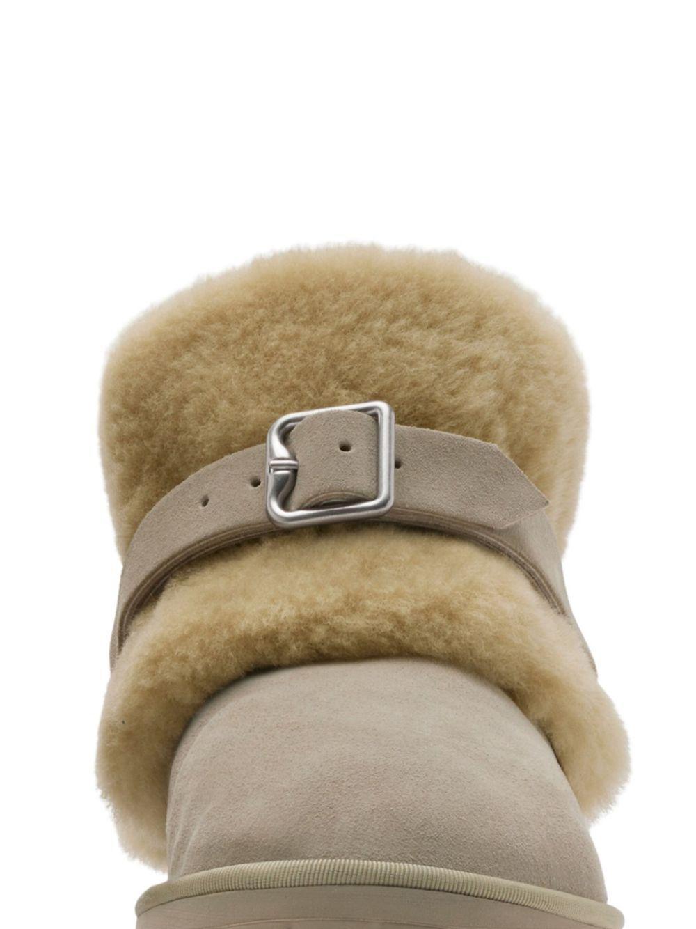 BURBERRY Buckle-detail Shearling Ankle Boots In Hunter Product Image