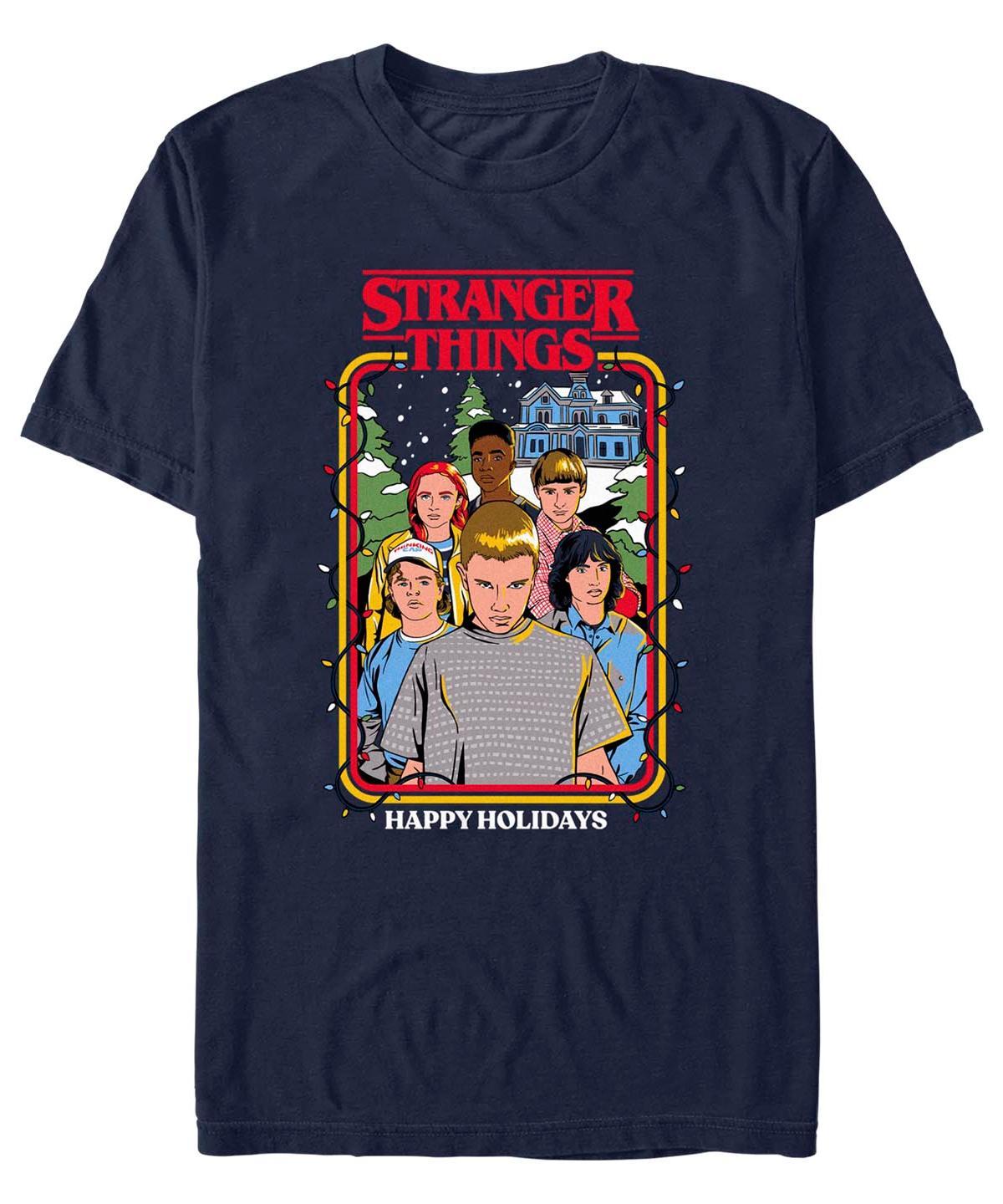 Mens Stranger Things Happy Holidays Graphic Tee Blue Product Image