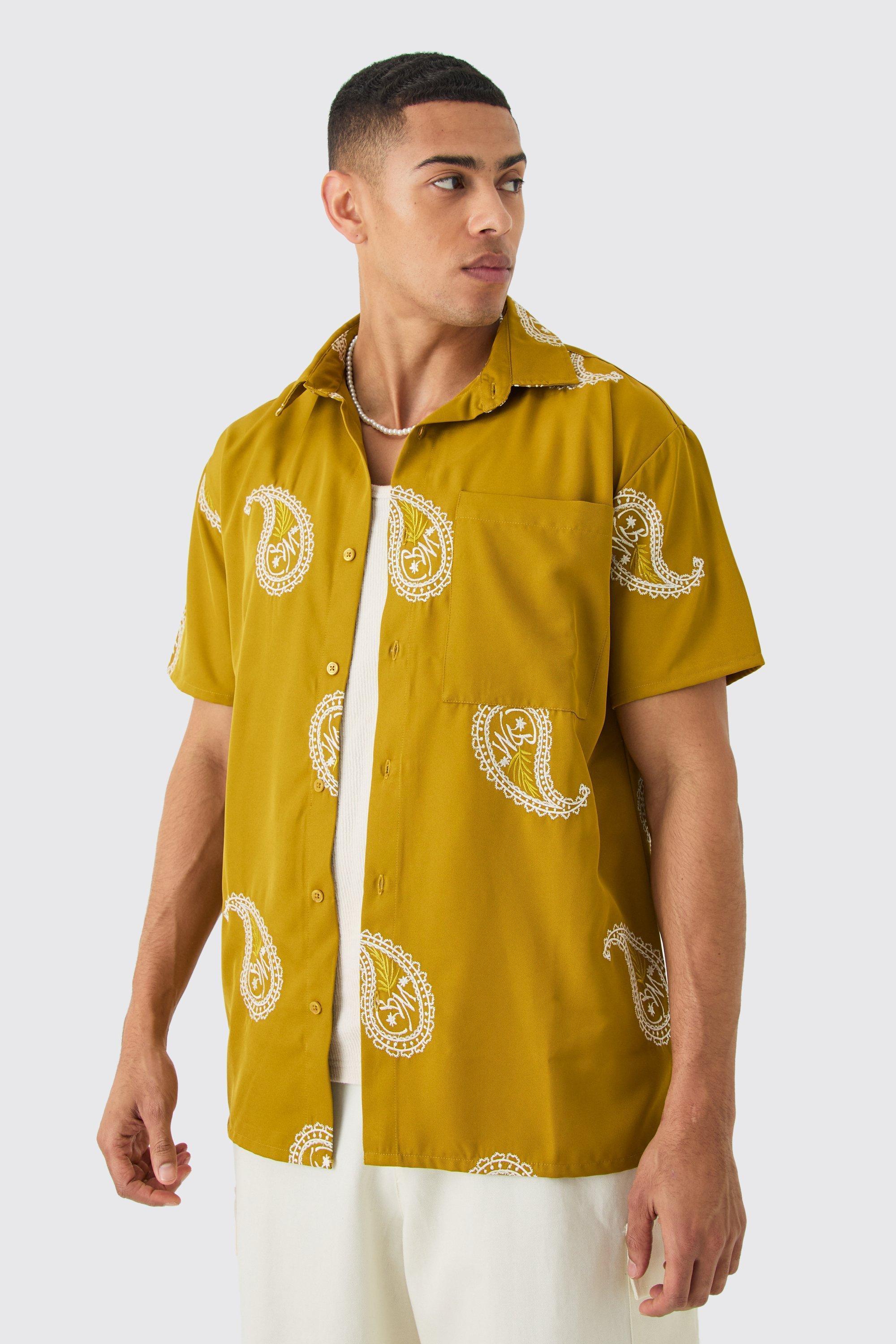 Oversized Soft Twill Paisley Embroidered Shirt | boohooMAN USA Product Image