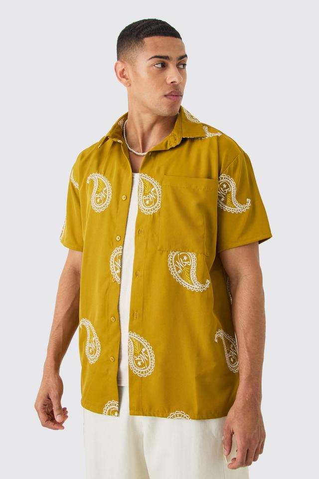 Oversized Soft Twill Paisley Embroidered Shirt | boohooMAN USA Product Image