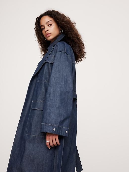 Oversized Denim Trench Coat Product Image