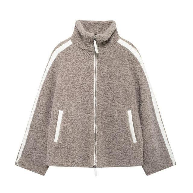 Striped Faux Shearling Zip Jacket Product Image