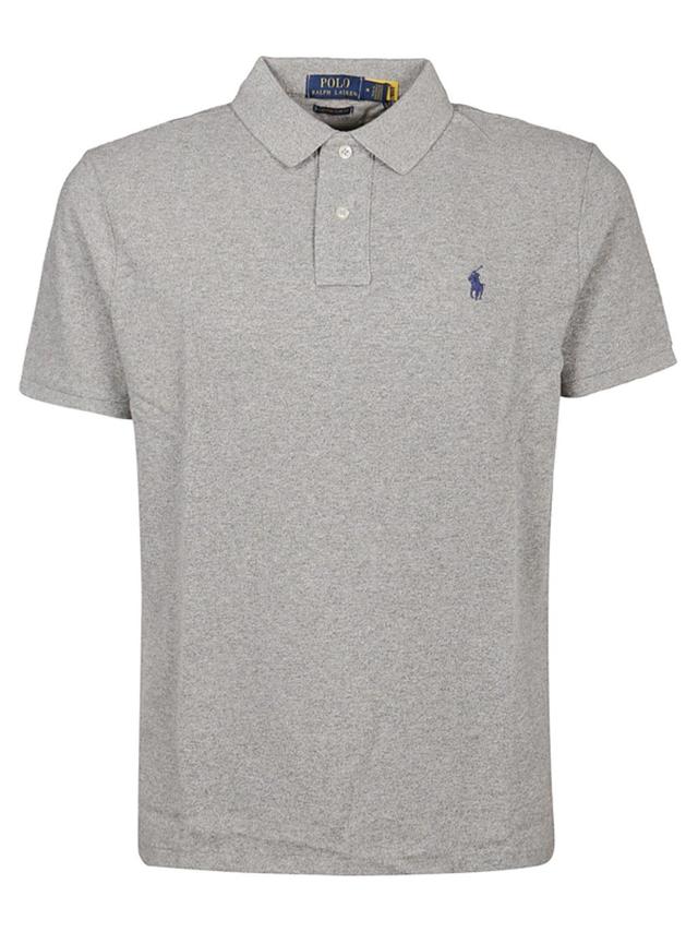 Logo Embroidered Straight Hem Polo Shirt In Grey Product Image